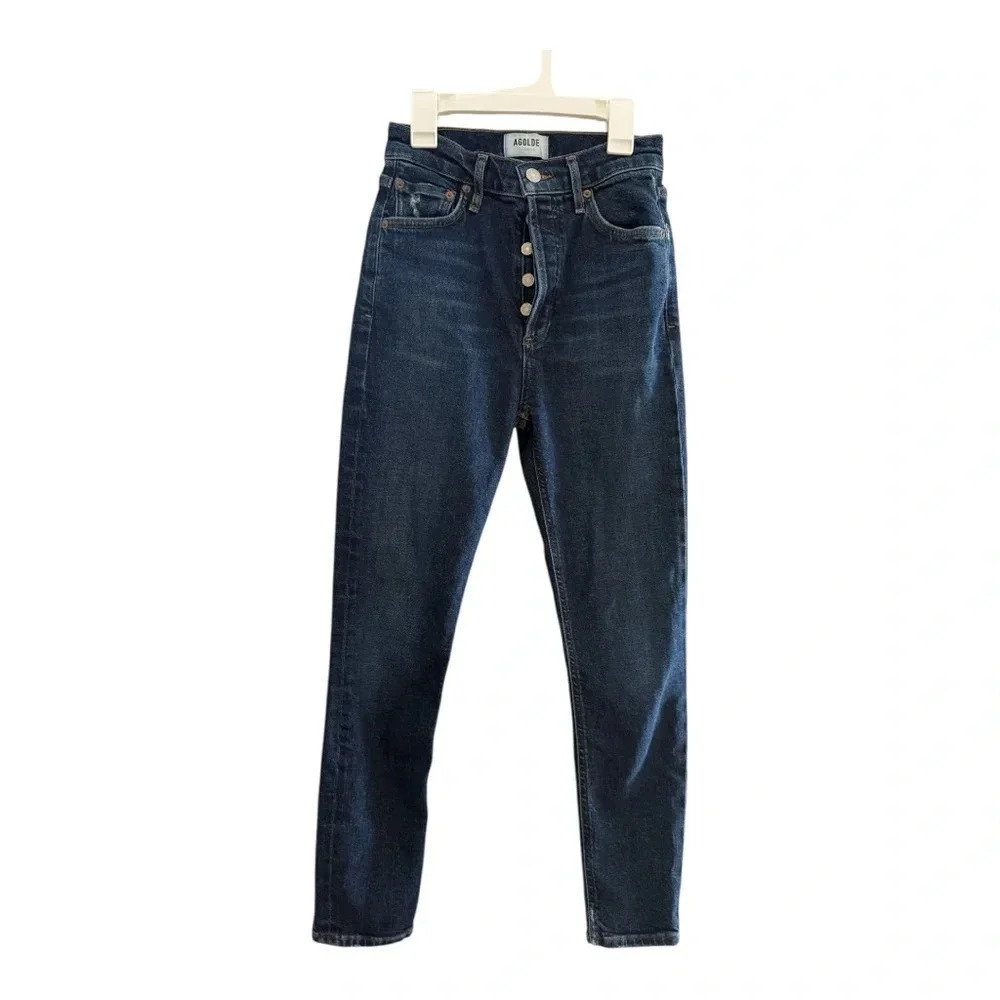 AGOLDE Nico Cabana High Rise Button Fly Dark Wash Skinny Slim Jeans Size 23